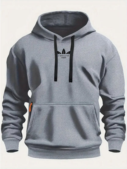Autumn and Winter New Men's Printed Fleece Hoodie High Quality Solid Color Hoodie Men's Fashion Street Style Sportswear