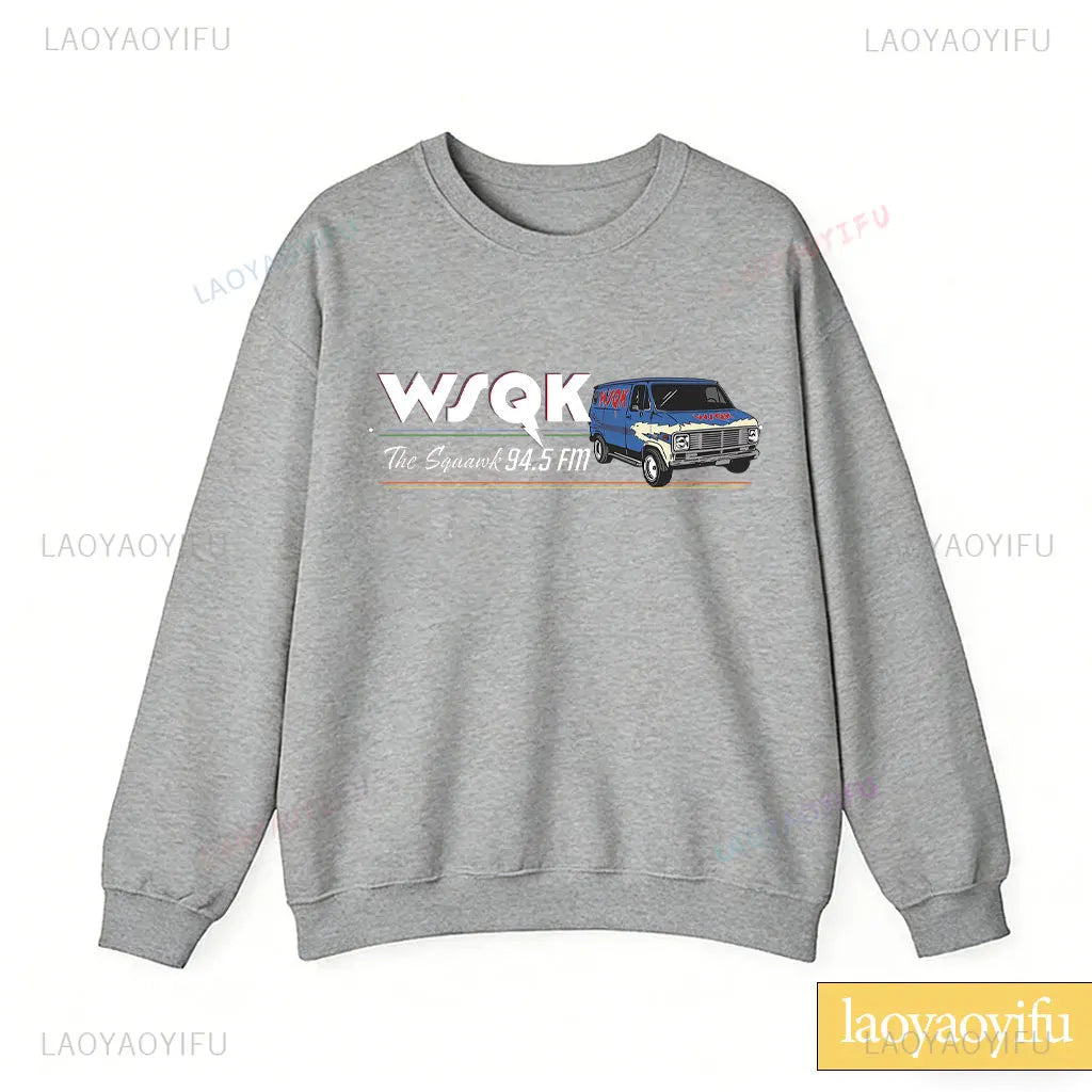 WSQK The Squawk 94.5 FM Radio Sweatshirt Wsqk Unisex Sweatshirts Vintage Sci-fi Crewneck 80s Nostalgic Sweater Retro Shirt Gift