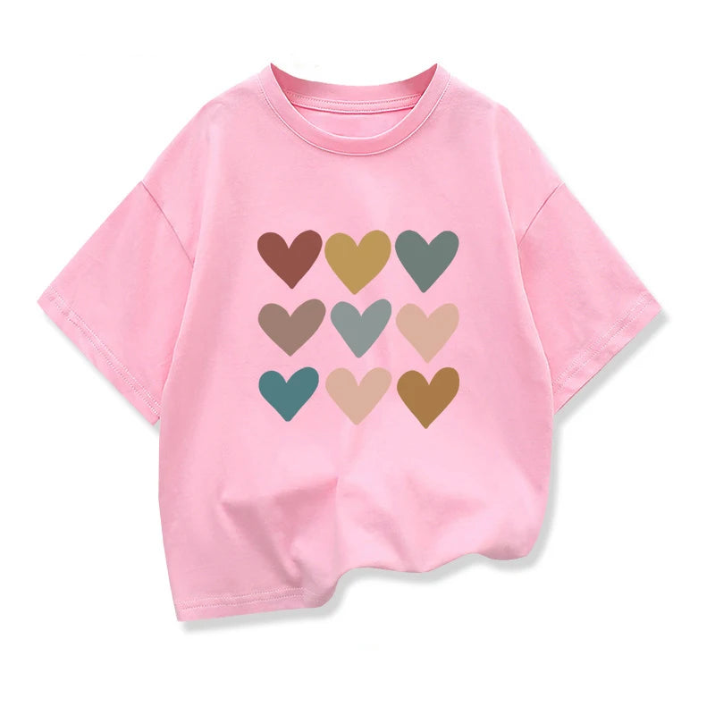 Girls Heart-shaped Cartoon T-shirt Kids Short-Sleeve Graphic High-quality Casual Tops 2026 Summer New Children's Clothing