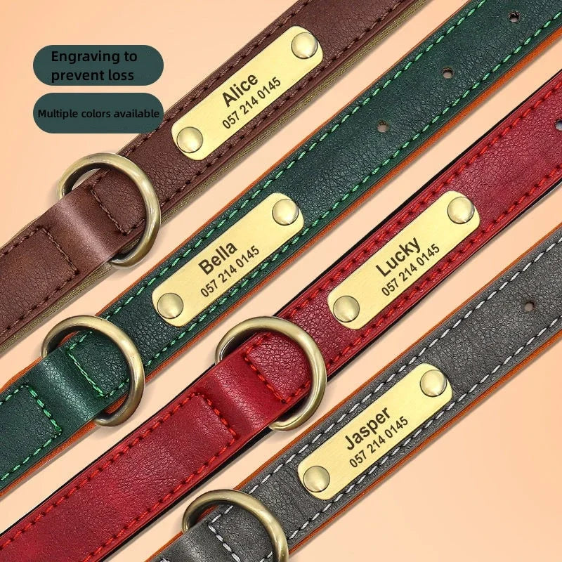 Personalized Leash Custom Dog Collar PU Leather Pet Dog Tag Collars Free Engraved Nameplate For Small Medium Large Dogs Pitbull