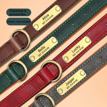 Personalized Leash Custom Dog Collar PU Leather Pet Dog Tag Collars Free Engraved Nameplate For Small Medium Large Dogs Pitbull