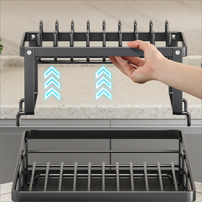 Adjustable Stainless Steel Dish Drying Rack with Drainboard - Over Sink Plate Organizer - ZOOMNSTORE