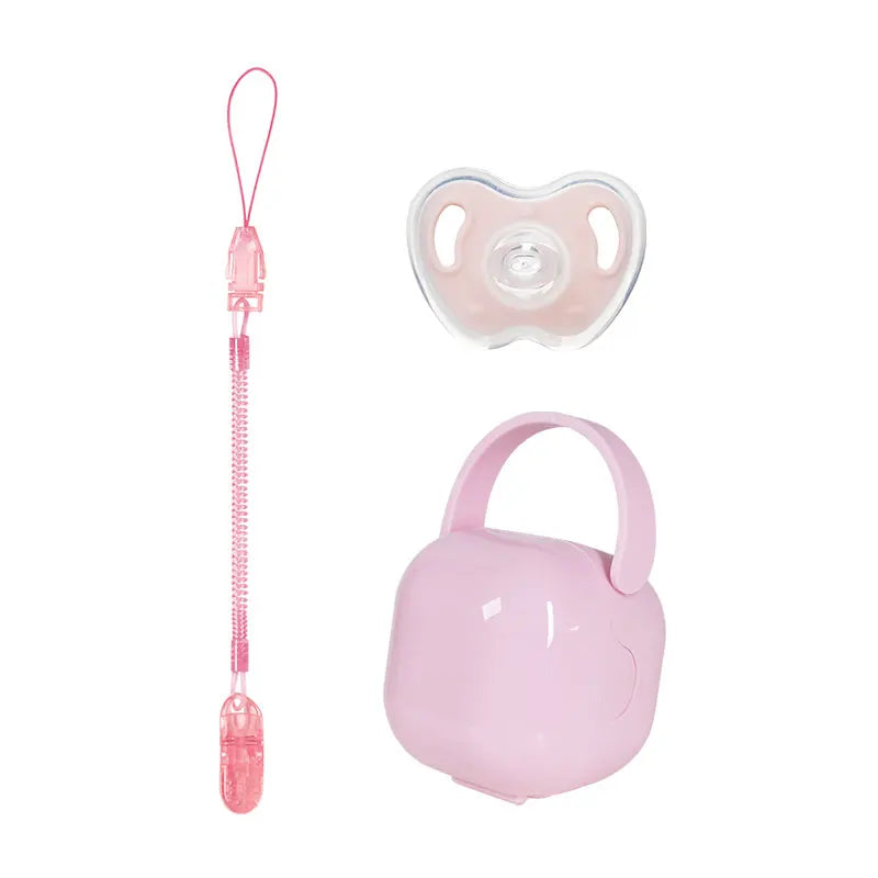 3Pcs Baby Apple Pacifier Set Silicone Soother with Spring pacifier chain and PP storage Box 100% BPA Free Portable Pacifier Set