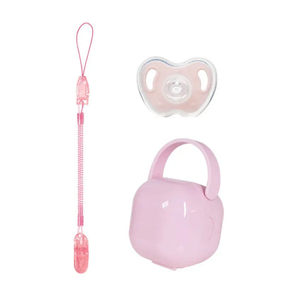 3Pcs Baby Apple Pacifier Set Silicone Soother with Spring pacifier chain and PP storage Box 100% BPA Free Portable Pacifier Set