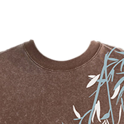 Acid Washed T-Shirt - Men's Streetwear Tee With Bamboo Leaf Print | Oversized Loose Fit