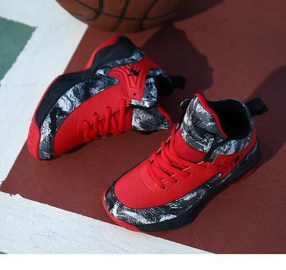 Children Basketball Shoes - Kids Sneakers Lace Up | Non Slip PU Leather High Top
