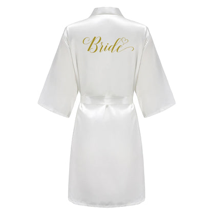 Light Blue Women's Satin Robe Short Kimono for Bride & Bridesmaid With White Letter, Wedding Party Robes
