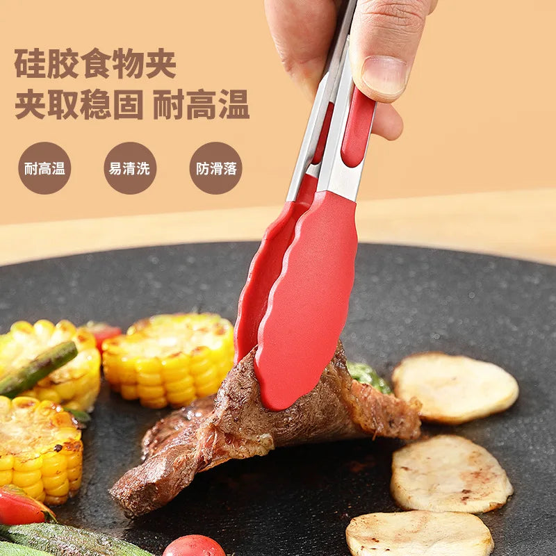 Silicone Kitchen Tongs – Non-Slip Stainless Steel Cooking & BBQ Clamp