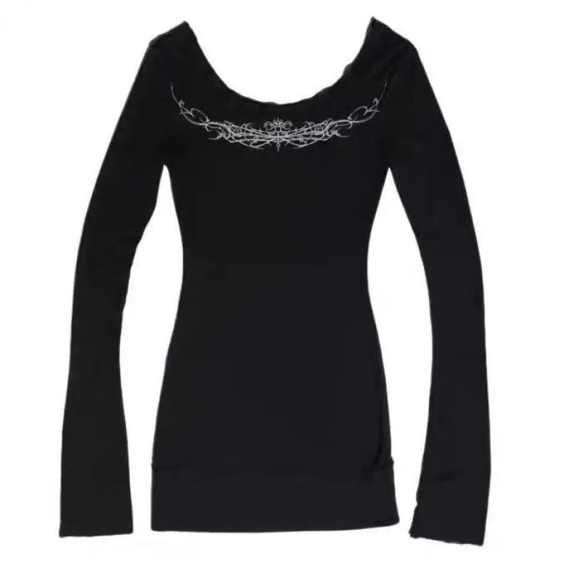 Seeslim Gothic Graphic T Shirts Women Long Sleeve Korean Fashion 2000s Clothes Y2k Slim Spring Autumn Tops Tees Female Clothing