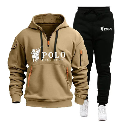 2026 Autumn/Winter New Men's Casual Set Fashion Outdoor Hiking Windproof Warm Men's Hoodie and Pants Two Piece Set