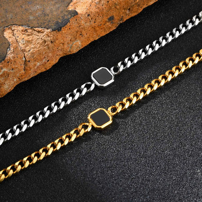 Fashion Chic Square Acrylic Charm Bracelet, Silver Gold Color Stainless Steel Twist Chain Bracelet, Minimalist Jewelry for Men