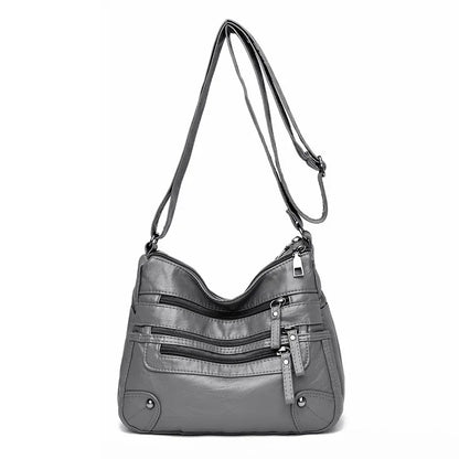 Soft Leather Shoulder Bag - Women's Crossbody Double Layered Large Capacity Tote