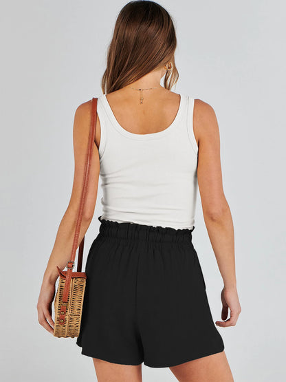 Women's Shorts Breathable Drawstring Elastic Waist Lightweight Solid Color Casual Business Style Fashion Linen Shorts