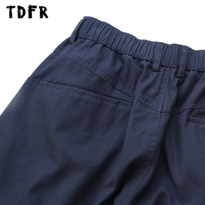 Solid Color Wide Leg Cargo Pants Mens Baggy Pleated Streetwear Elastic Waist Casual Loose Trousers Men