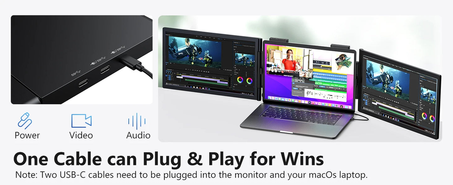 Portable Dual Monitor 14 Inch IPS Display - USB-C Laptop Screen Extender for Windows Mac