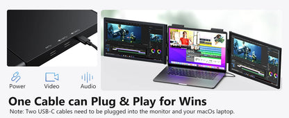 Portable Dual Monitor 14 Inch IPS Display - USB-C Laptop Screen Extender for Windows Mac