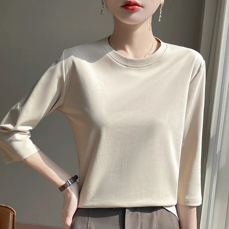 Cropped Mercerized Cotton T-Shirt - 100 Cotton Short Sleeve for Spring  Summer 2023
