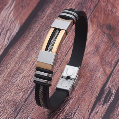 HNSP Stainless Steel Silicone Leather Bracelet For Men Cable Line Hand Chain Punk Jewelry Accessories Male Gift