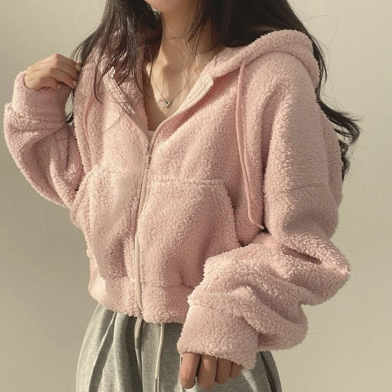 Women Fleece Hoodie - Thick Warm Winter Jacket With Zipper Hooded Outerwear