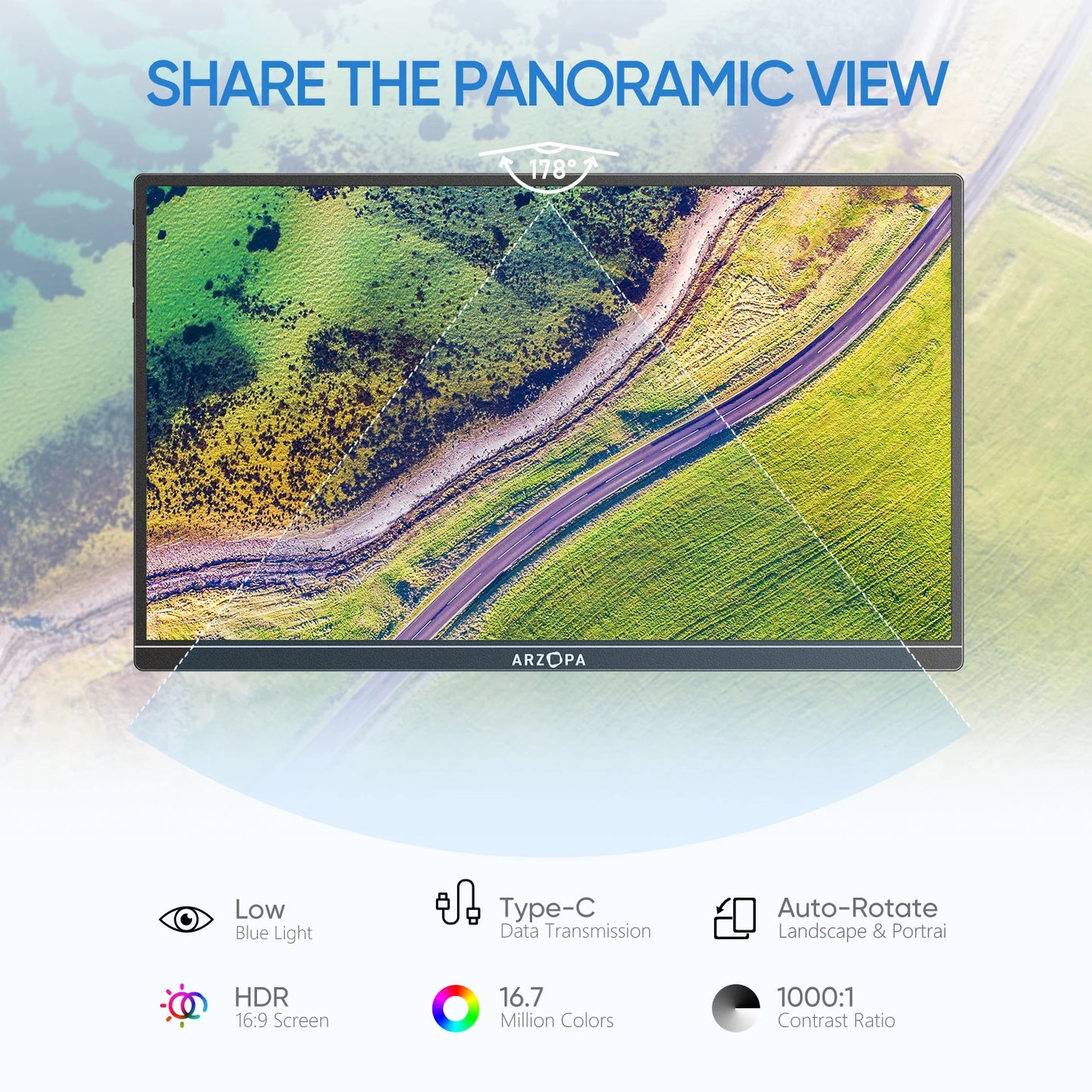 Portable Monitor 14 Inch – ARZOPA Slim Aluminum IPS Panel with USB C & HDMI