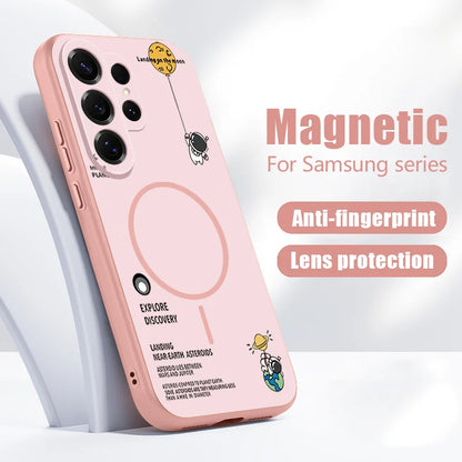 Little Astronaut Magnetic Phone Case For Samsung Galaxy S25 S26 Ultra Edge S24 S23 FE A57 A17 A56 A37 A16 A55 A36 A55 Hard Cover