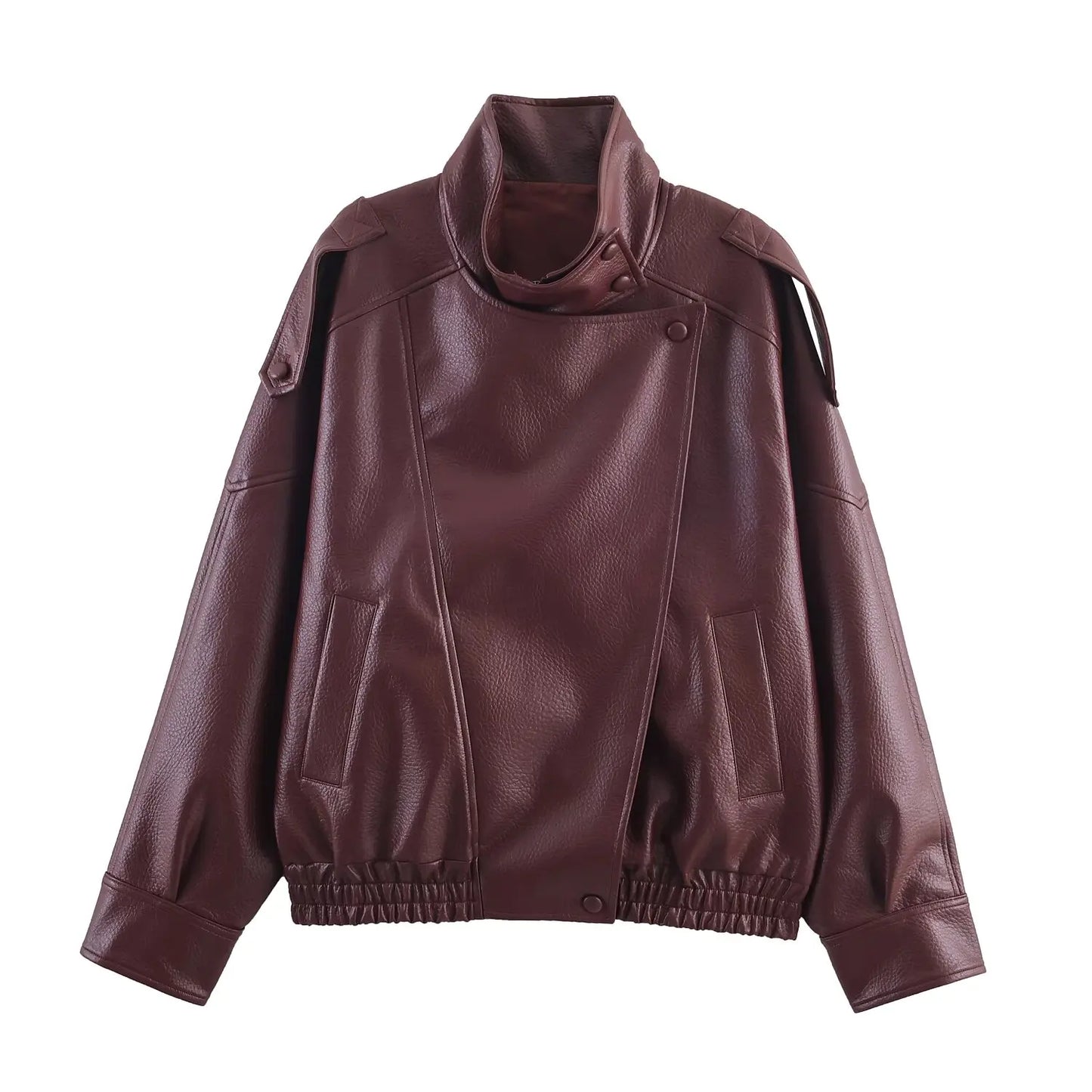 Women Autumn Jackets – Black Zipper Jacket With Asymmetric Button & Turtleneck Collar