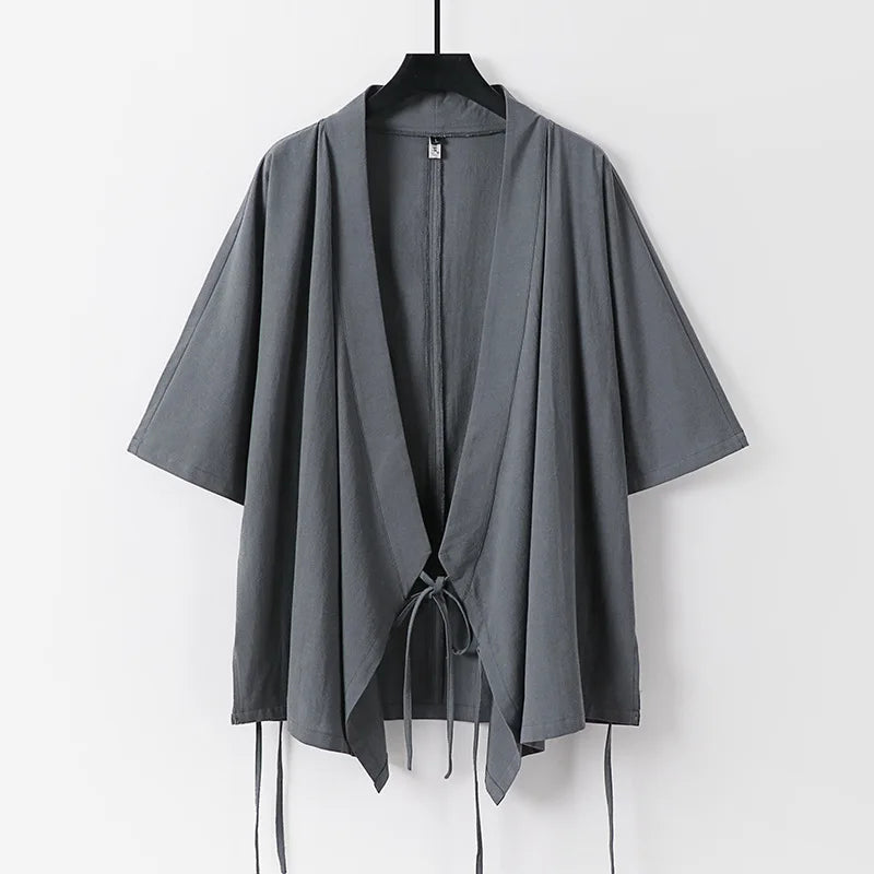 2026 Chinese Style Men's Linen Suit Tang Style Zen Style Hanfu Taoist Long Robe Top Pants Cotton and Linen Loose Two-piece Set