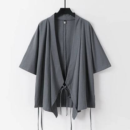 2026 Chinese Style Men's Linen Suit Tang Style Zen Style Hanfu Taoist Long Robe Top Pants Cotton and Linen Loose Two-piece Set