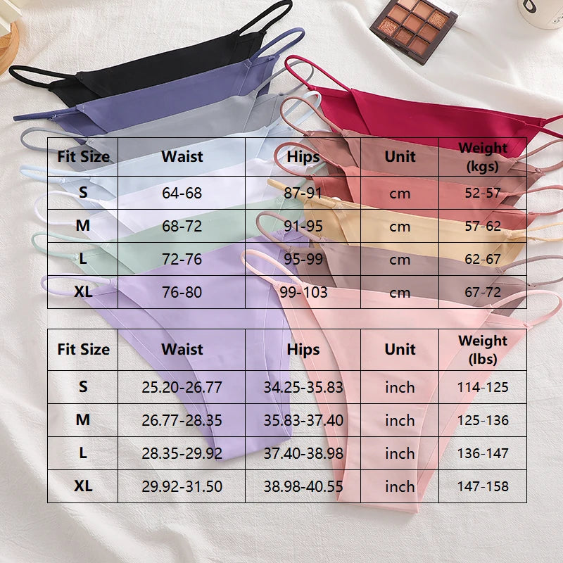 4PCS/Set Seamless Thin Strap Thong Underwear Women Low Rise Briefs Ice Silk Comfortable Panties Multi Color No Trace Lingerie