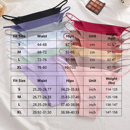 4PCS/Set Seamless Thin Strap Thong Underwear Women Low Rise Briefs Ice Silk Comfortable Panties Multi Color No Trace Lingerie