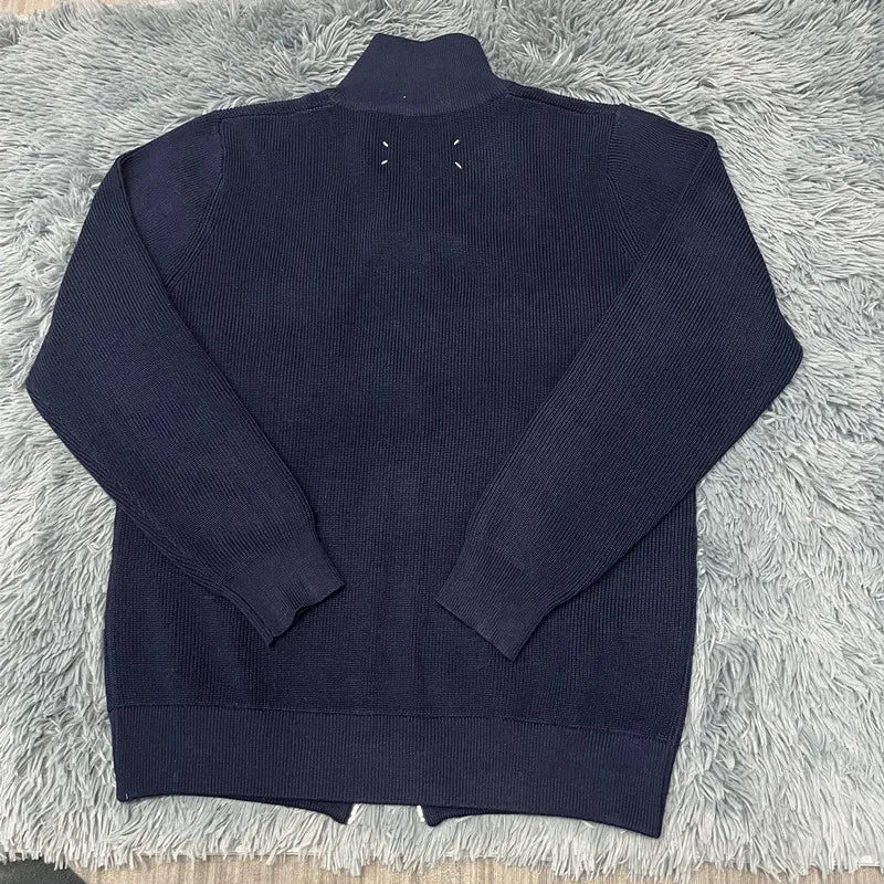 Asian size Autumn Winter Men Loose Casual Knit Sweater Zipper Semi High Neck Long Sleeve Cardigan Lazy Comfortable Warm Top