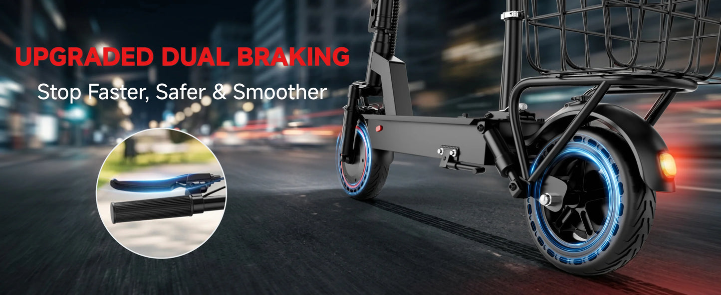 2026 New 500W 10inch Solid Tire Electric Bicycle with Basket 7.8AH Battery 22Miles Max Range 22MPH Max Speed Dua Shock Absorption Foldable Adult Ebike