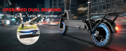 2026 New 500W 10inch Solid Tire Electric Bicycle with Basket 7.8AH Battery 22Miles Max Range 22MPH Max Speed Dua Shock Absorption Foldable Adult Ebike