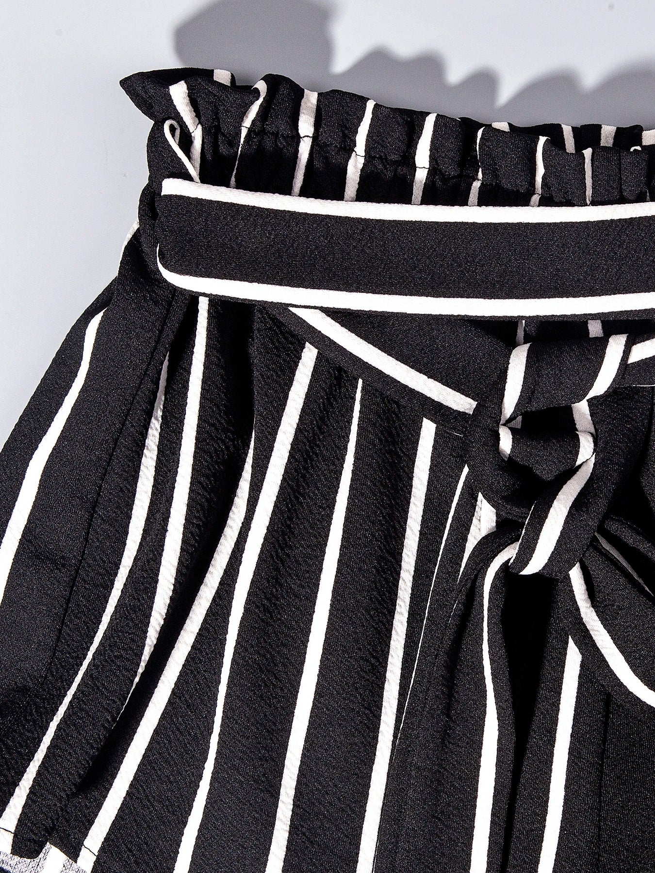 Women's Ribbed Crop Sleeveless Tank Top & Striped Print Belted Bag Waist Shorts SetFitted Comfort Scoop Neck Crop Tank & Shorts