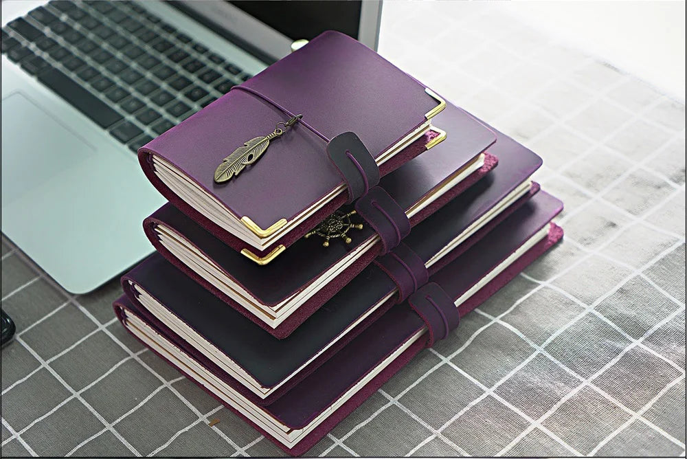 Leather Travel Journal - Refillable Notebook With Embossed Leather Cover, Handmade Diary