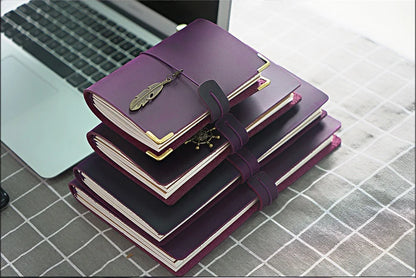 Leather Travel Journal - Refillable Notebook With Embossed Leather Cover, Handmade Diary