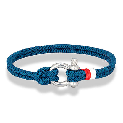 MKENDN Navy Blue Braided Rope Bracelet Stainless Steel Mini Horseshoe Shackle with Screws Bracelets for Men Women Couple Jewelry
