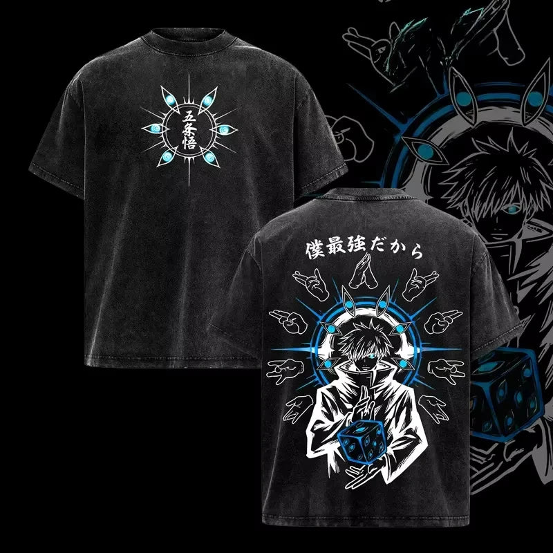 Jujutsu Kaisen T Shirt Men Women Tshirt Gojo Satoru Washed Cotton T-shirt Clothing Summer Short Sleeve Oversized Tees Streetwear