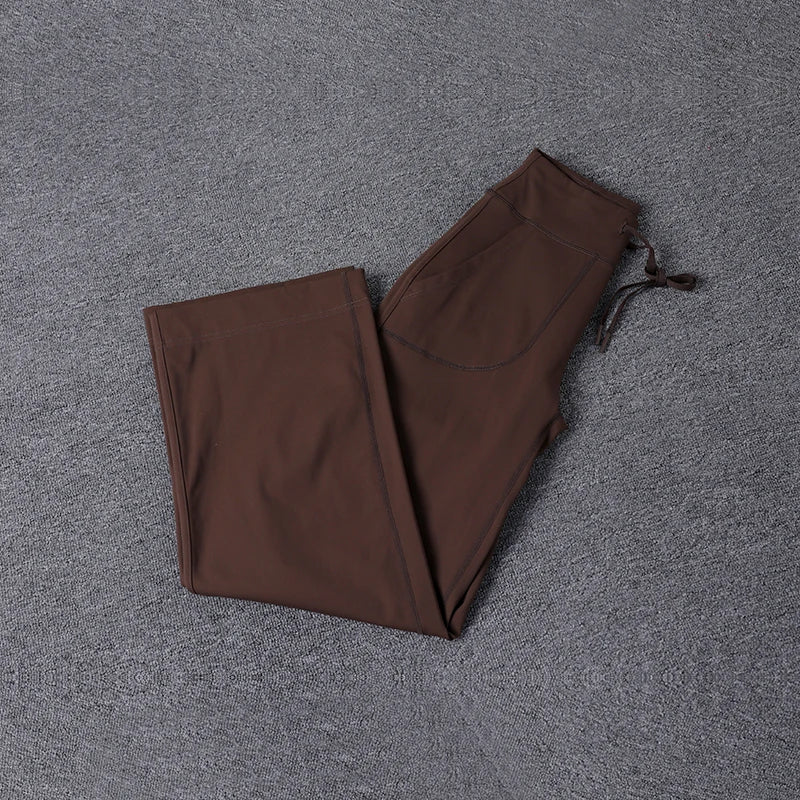 High Quality High-waist Loose Straight-leg Yoga Pants Women's Skin Friendly Nudity Casual Drawstring Quick-dry Gym Bell-bottoms