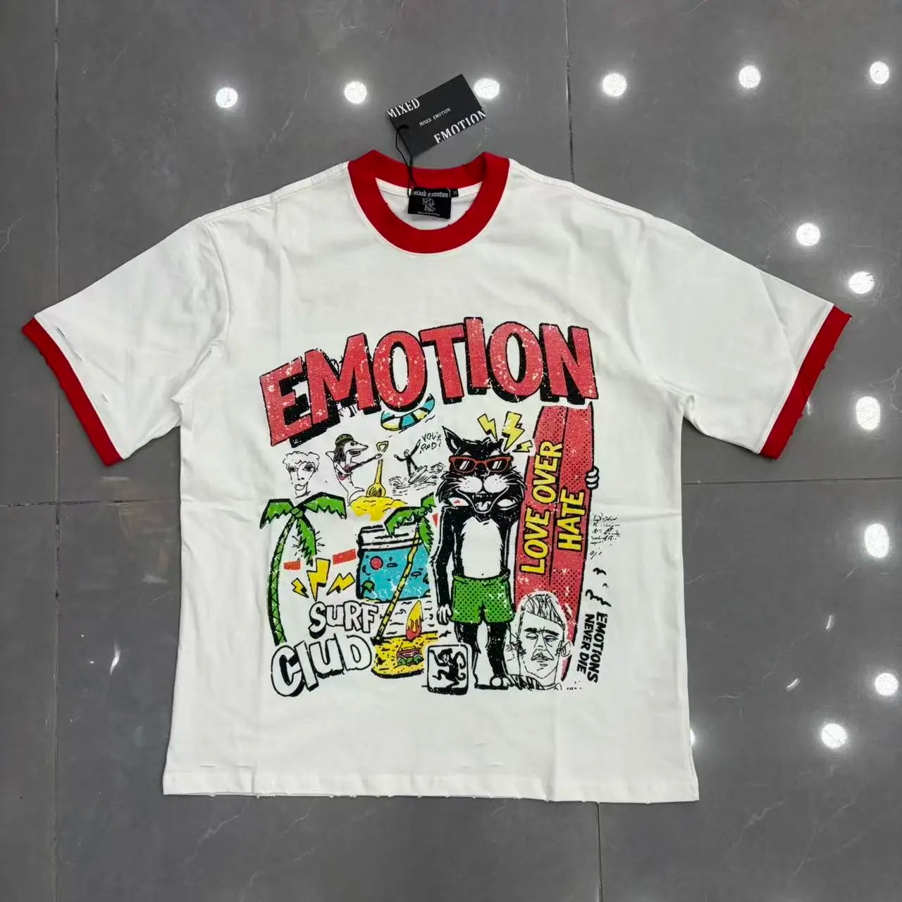 New MIXED-EMOTION Rhinestone cartoon printed pattern 100% cotton Men Women T-shirt Loose casual Shinning Diamond Tees Oversized Top