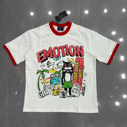New MIXED-EMOTION Rhinestone cartoon printed pattern 100% cotton Men Women T-shirt Loose casual Shinning Diamond Tees Oversized Top