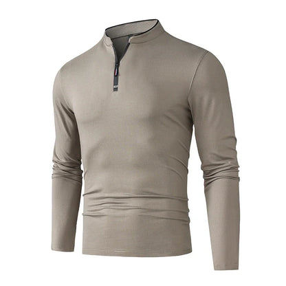 Fashion Men's Stand Collar Half Zip Long Sleeve Shirt Comfortable Casual Top Versatile Daily Wear Slim Fit Pullove