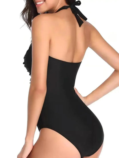 2026 Ruched Halter Swimsuit Women One Piece Sexy High Neck Swimwear Female Solid Bathers Bathing Swimming Suit Summer Beachwear