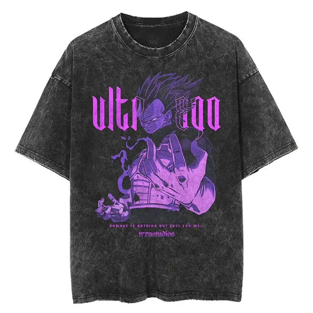 T-shirt Men's Street Clothing Dragon Ball Cartoon Pattern Vintage T-shirt Neutral Casual White Cotton Women T-shirt Top