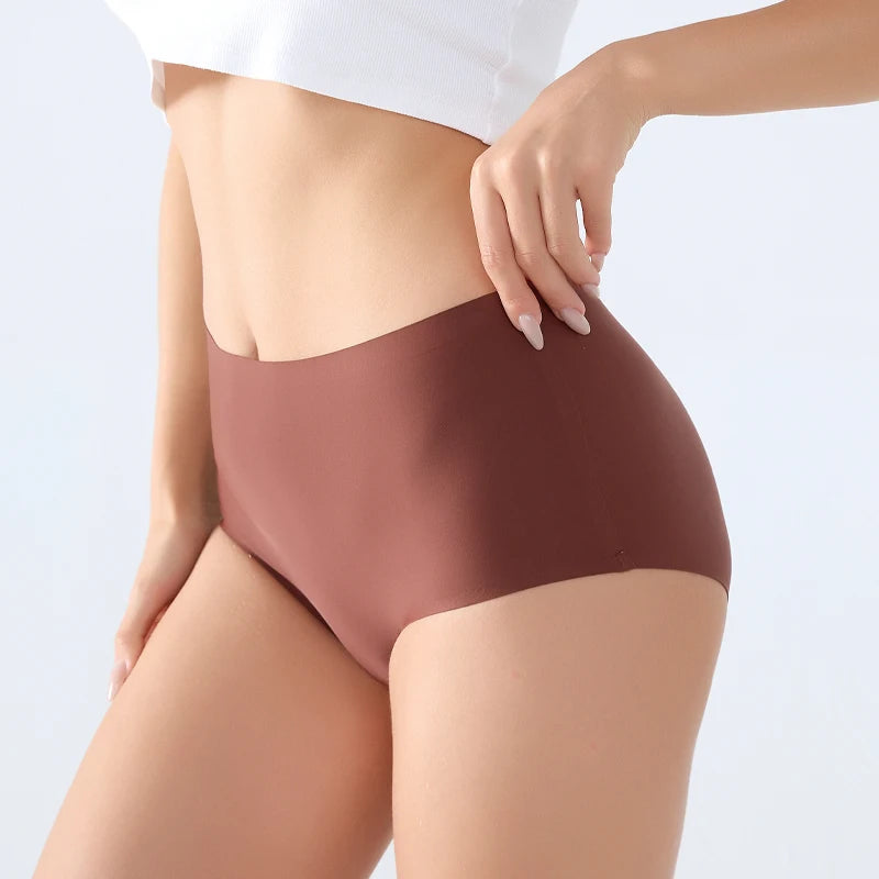 5Pcs High Waist Seamless Women's Panties Sexy Ice Silk Breathable Stretchy Intimates Plus Size Solid Color Sport Lingerie XS-XXL