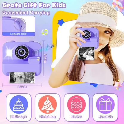 Kids Instant Print Camera - 48MP Digital Educational Thermal Photo Printer With 32GB Card