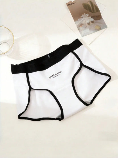 3PCS Contrast Binding Letter Print High Cut Cotton Panties With Extra Long Gusset Set