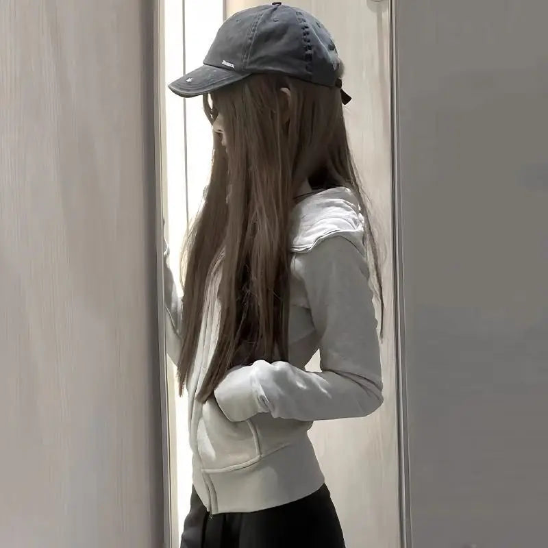Streetwear Black Hoodie Coat 2025 Women's Clothing Hooded Zipper Slim Fit Y2k Jackets Casual Fashion Sweatshirts Tops Ropa Mujer