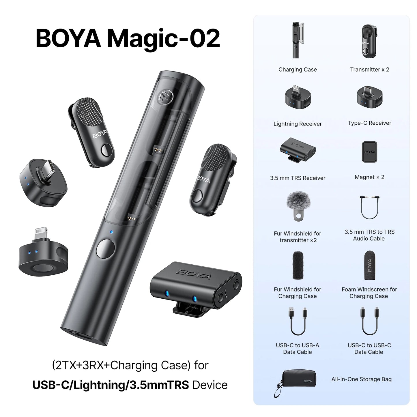 BOYA BOYA Magic Wireless Lavalier Microphone 4 Forms in 1 Mic for iPhone Android USB-C Phone Camera for Interview Live Streaming
