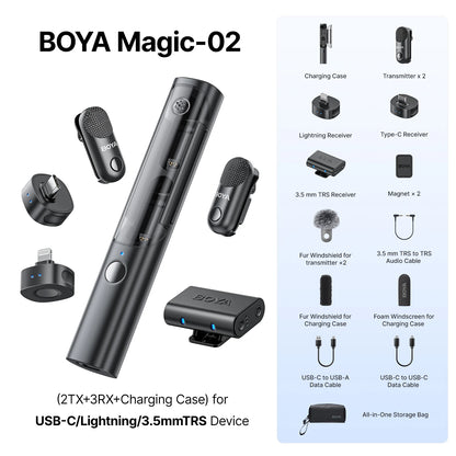 BOYA BOYA Magic Wireless Lavalier Microphone 4 Forms in 1 Mic for iPhone Android USB-C Phone Camera for Interview Live Streaming